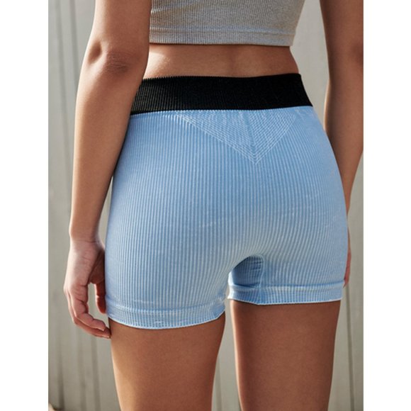 48) NWT FREE PEOPLE MOVEMENT BLUE SEAMLESS SHORTS - Picture 2 of 3